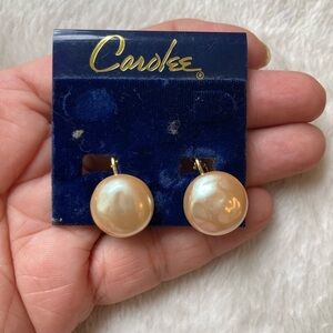 Vintage Carolee Faux‎ Blister Pearl Clip on Earrings